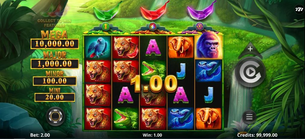 Gameplay of Action Boost Gorilla gems slot 